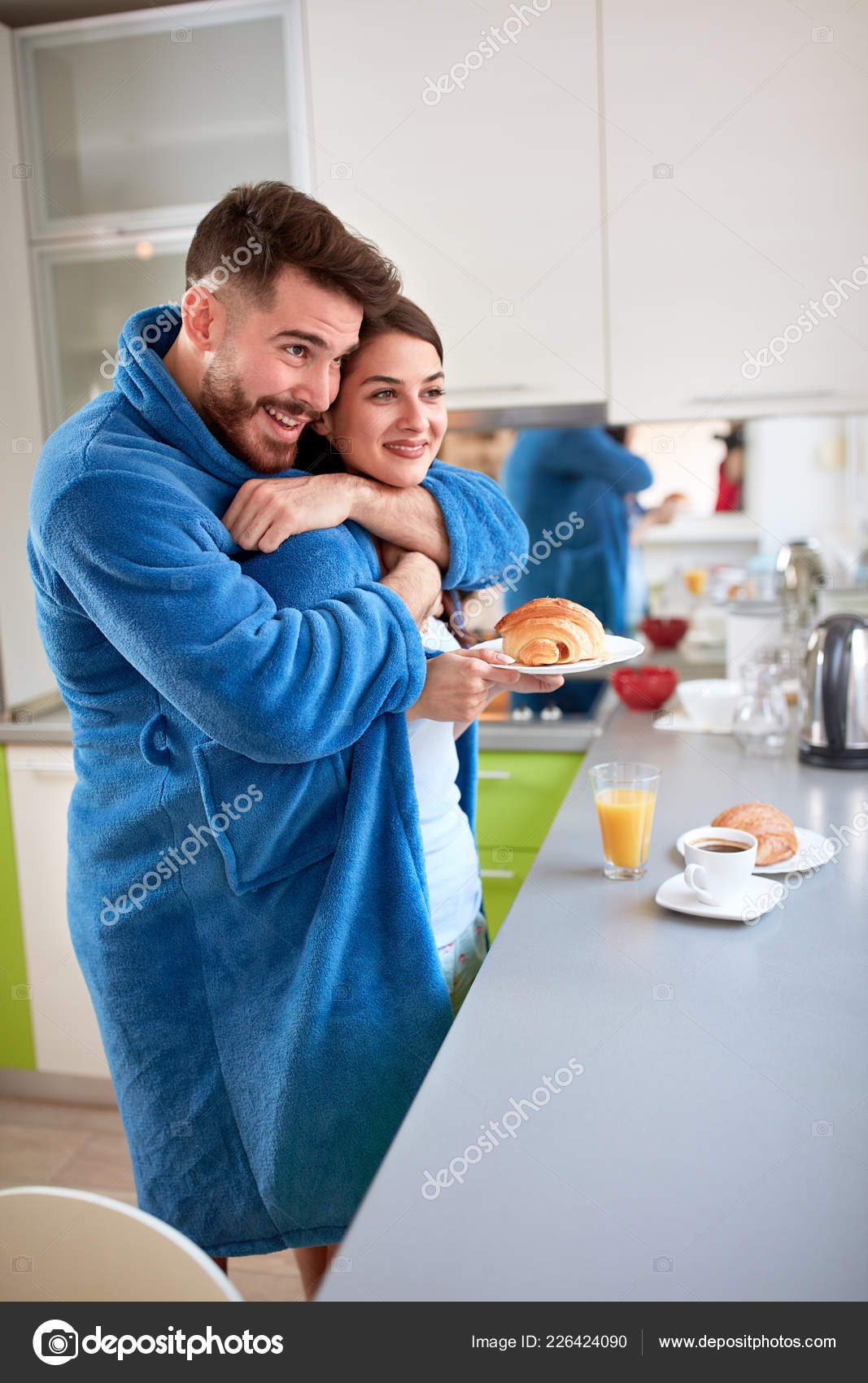 Love Couple Hugging Kitchen Stock Photo by ©luckybusiness 226424090