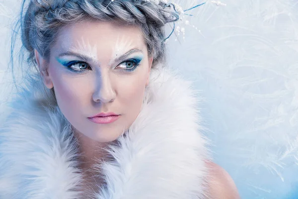 Beautiful Winter Woman White Fur — Stock Photo, Image