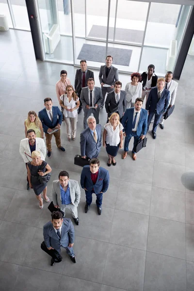 Portrait Successful Business People Smile Looking Building — Stock Photo, Image