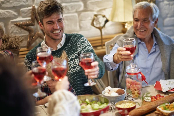 Merry Christmas Happy Family Toasts Together Christmas Dinner — Stock Photo, Image