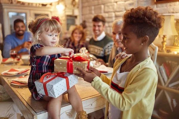 Beautiful Girls Celebration Holiday Giving Christmas Present — Stock Photo, Image