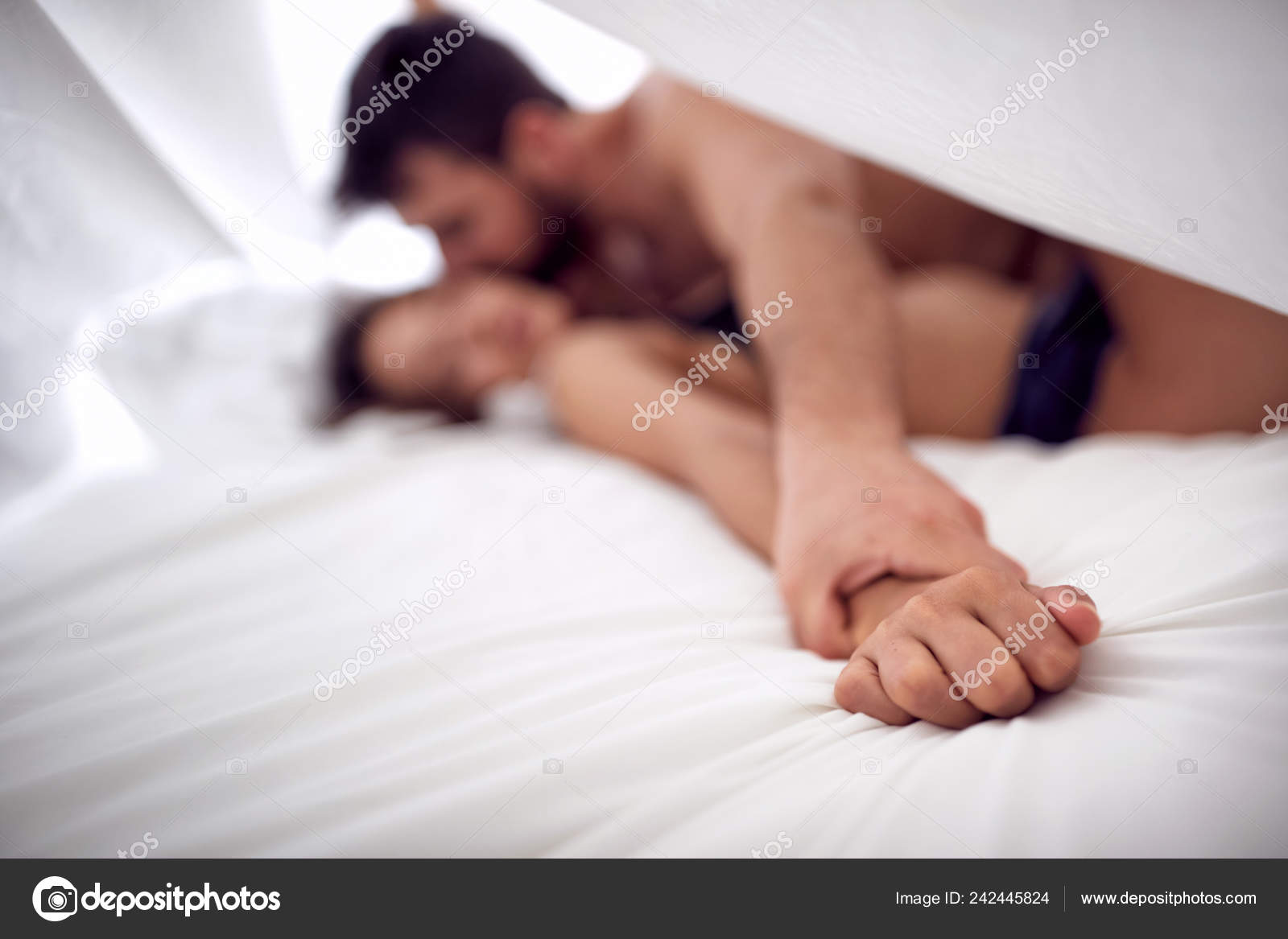 Hands Man Woman Lovers Having Sex Bed Morning Close Stock Photo by ©luckybusiness 242445824 picture