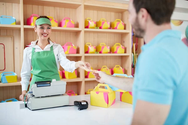 Saleswoman Charges Sweets Confectionary Shop — Stock Photo, Image
