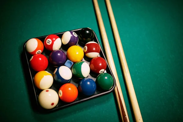 Billard Piscine Boules Sur Table Verte Début Jeu — Photo