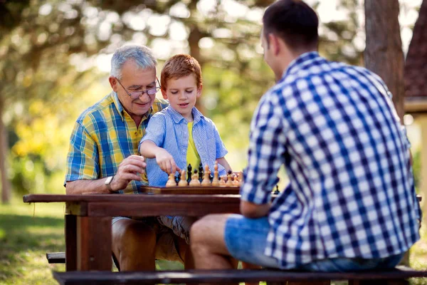 Семейный отдых в шахматы — стоковое фото