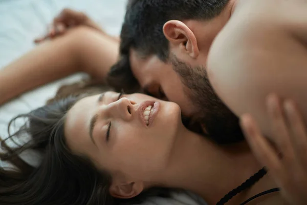 Enjoying pleasant sensation, - lovers making love having passion sex — Stock Photo, Image