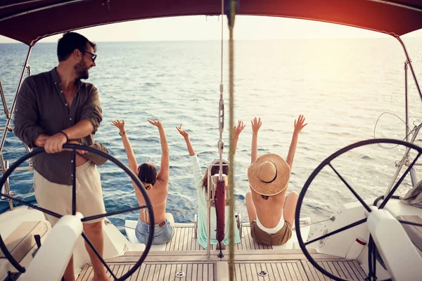 Group of friends on the luxury boat together enjoy — Stock Photo, Image