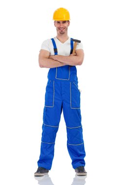 Neşeli erkek inşaat işçisi 