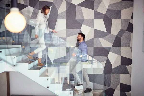 People walking up the stair in company — Stock Photo, Image