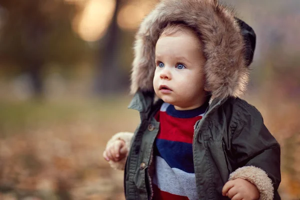 Portrét malého chlapce v parku. Koncepce rodin, dětství, sezóny a lidí — Stock fotografie