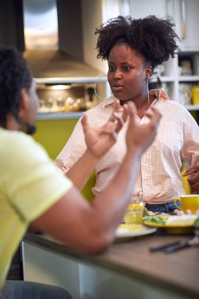 Loving Young Man Woman Enjoying Morning Eating Breakfast Home — Stock Photo, Image