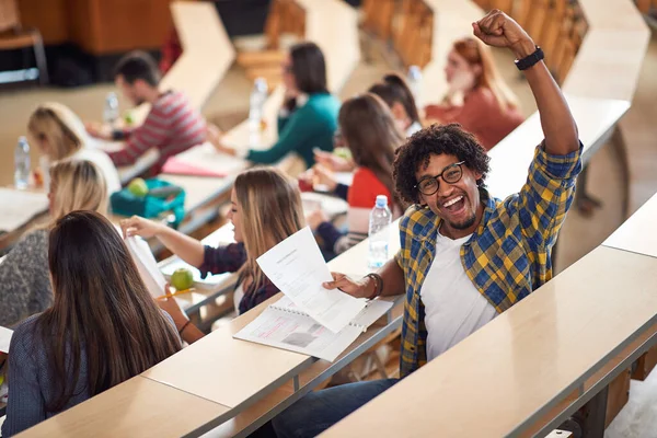 Happy Young Male African American Student Amphitheater — Stock Photo, Image