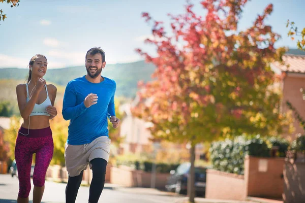 Jeunes Conjoints Caucasiens Jogging Outoor Italie Toscana Europe — Photo