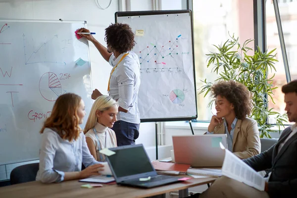 Jóvenes Que Tienen Reuniones Negocios Oficina — Foto de Stock