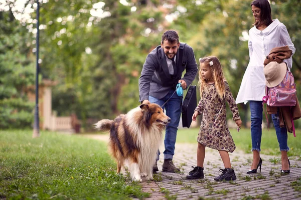 Family Spending Leisure Time Together Park Dog — Stock Photo, Image
