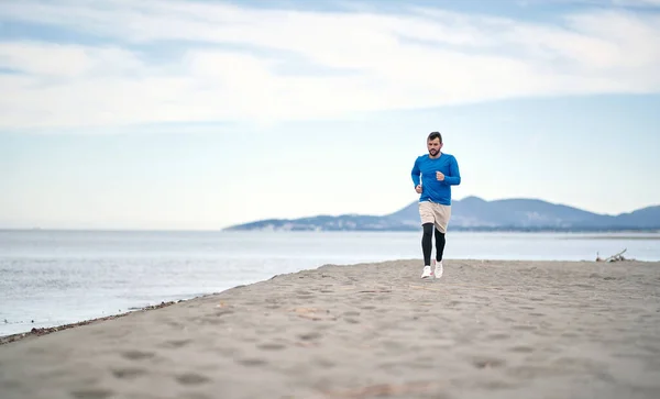 Man Joggen Het Strand Ochtend — Stockfoto