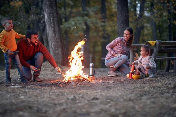 Familiepiknik Skogen Kvalitetstidsbegrepet – stockfoto