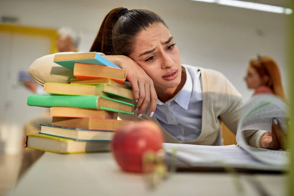 Lot Work Front Female Student University Classroom — Stock Photo, Image