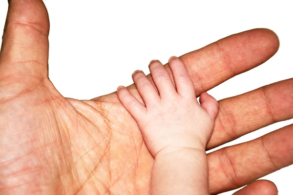 Barnets hand på vuxen hand — Stockfoto