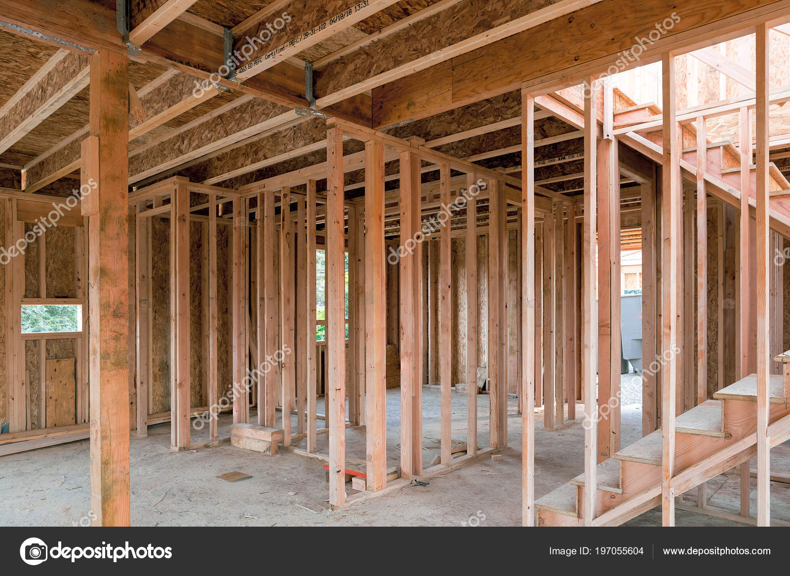 New Home Construction Interior Wood Stud Framing Ceiling