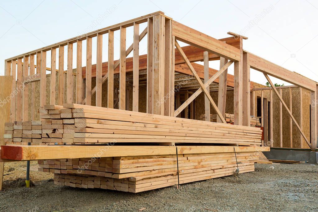 Wood Lumber Studs and Beams by House Construction Framing