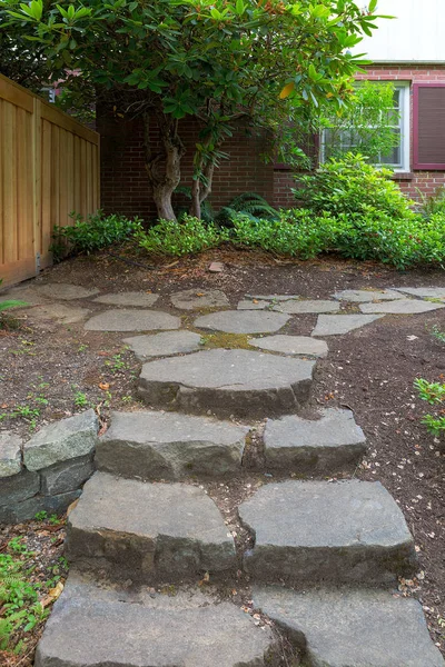 Steeping Stone Steps Path House Fenced Backyard Garden — Stock Photo, Image