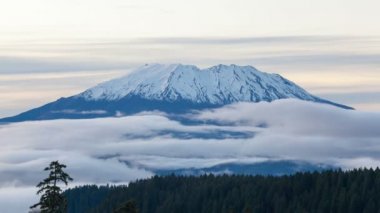 Ultra yüksek çözünürlüklü beyaz bulutlar üzerinde kar hareketli video lapse zaman kaplı Mt St Helens Washington eyaletinde 4k Uhd