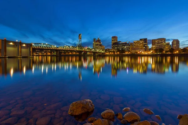 Portland Oregon Downtown City Skyline Hawthorne Bridge Eastbank Esplanade Evening — Stock Photo, Image