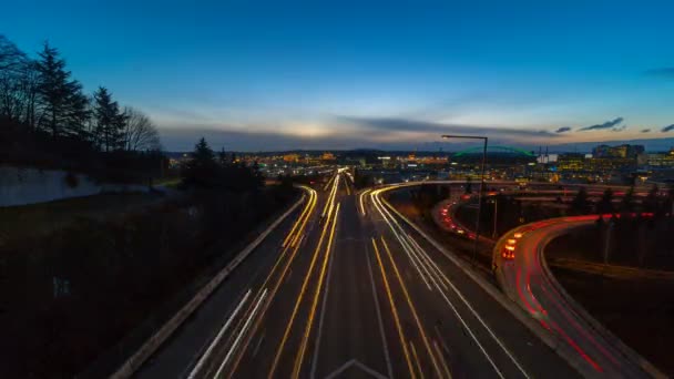 Ταινία Timelapse Από Μακρά Έκθεση Γρήγορη Μετακίνηση Επιτάχυνση Αυτοκινητόδρομο Auto — Αρχείο Βίντεο