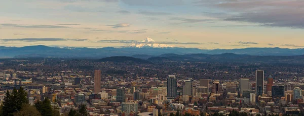 Monte Hood Vista Sobre Centro Portland Paisagem Urbana Tarde Durante — Fotografia de Stock