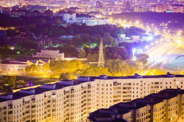 Gece hava Minsk şehir. Beyaz Rusya'nın başkentinde gece görünümü
