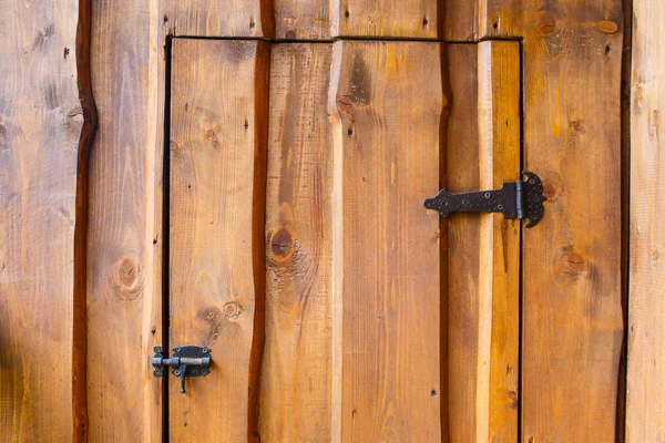 Porta Madeira Decorada Com Trava Metal Dobradiça — Fotografia de Stock