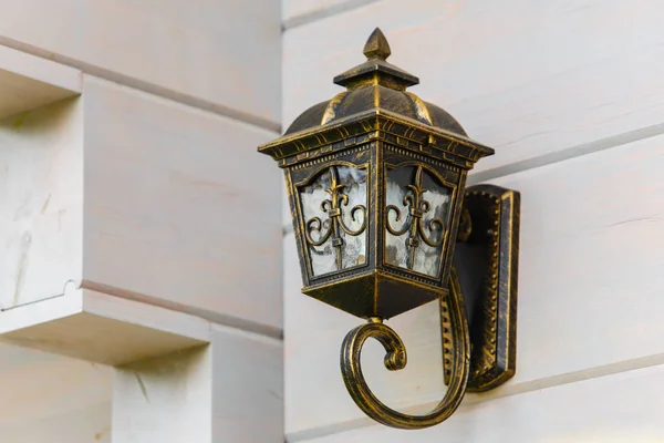 Street Lantern Attached White Wooden Wall House Corner — Stock Photo, Image