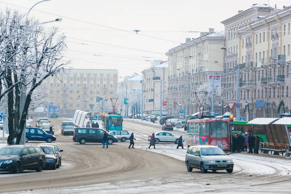 Minsk Beyaz Rusya Ocak 2013 Kiselev Street Kar Yağışı Sonra — Stok fotoğraf