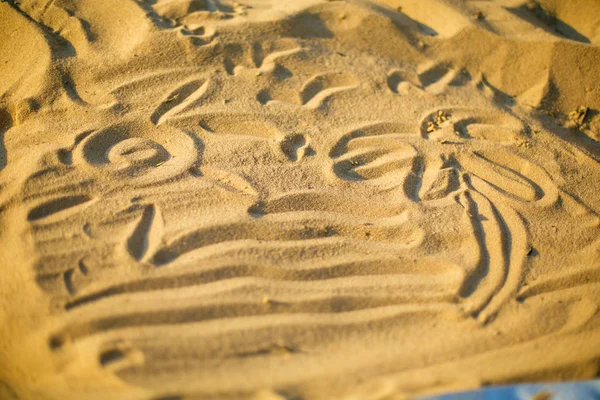Desenho Areia Feita Por Uma Criança Close — Fotografia de Stock