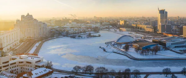 Minsk Bielorrusia Febrero 2014 Vista Panorámica Del Centro Minsk Madrugada — Foto de Stock