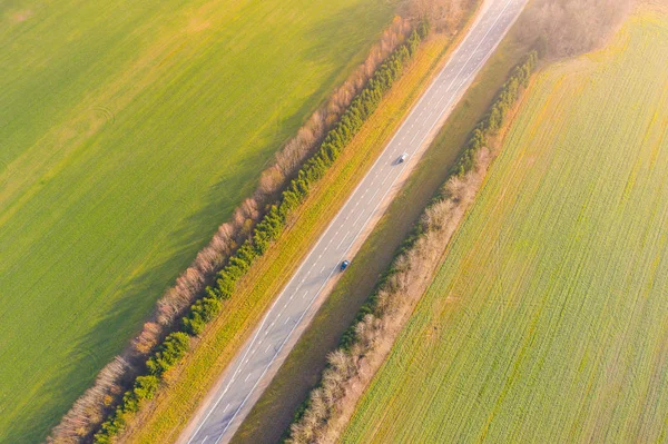 Autobahn Herbst Von Grünen Wiesen Umgeben Luftbilder — Stockfoto