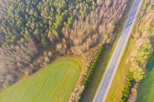 Lasy Autostrady Jesieni Wiejski Krajobraz Lotu Ptaka — Zdjęcie stockowe