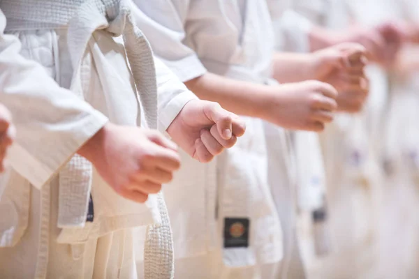 Kind Vuist Close Zelfverdediging Concept Gezonde Levensstijl Kyokushin Verkeer Stockfoto