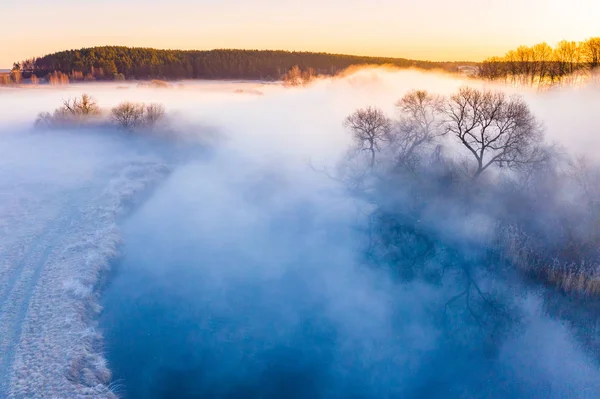 Amazing landscape. Foggy area in countryside. Aerial scenery — Stock Photo, Image