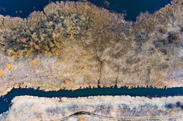 Çevre kavramı. Kurutulmuş ot ve çalılar sular, hava manzara ile çevrili