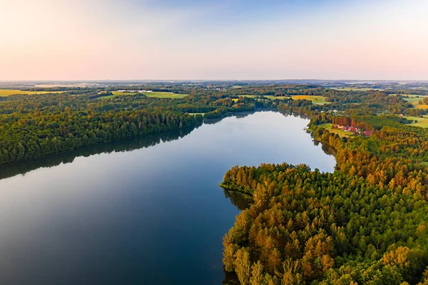 Letní Ranní Krajina Jezeře Letecký Pohled — Stock fotografie