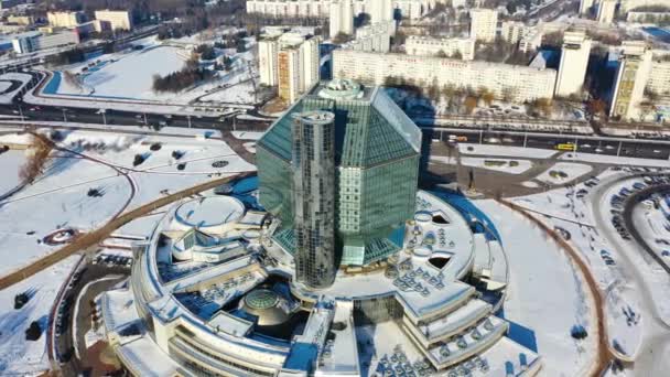 Minsk Bielorrusia Enero 2019 Vista Aérea Panorámica Moderna Zona Central — Vídeos de Stock