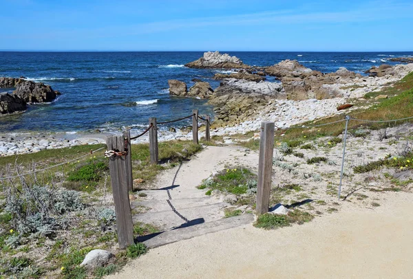 Schody Chodnik Skalistej Plaży Państwa Asilomar Półwysep Monterey Pacific Grove — Zdjęcie stockowe