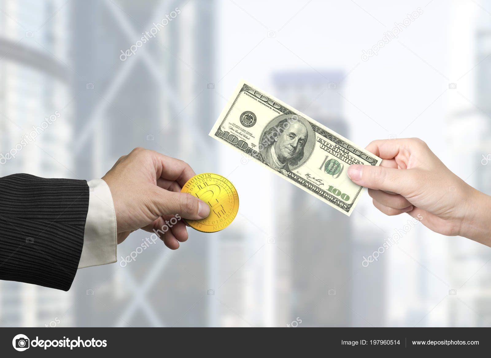 Cryptocurrency Exchange How Much Bitcoin Can I Buy With 100 Dollars Female  Male Hands Holding One