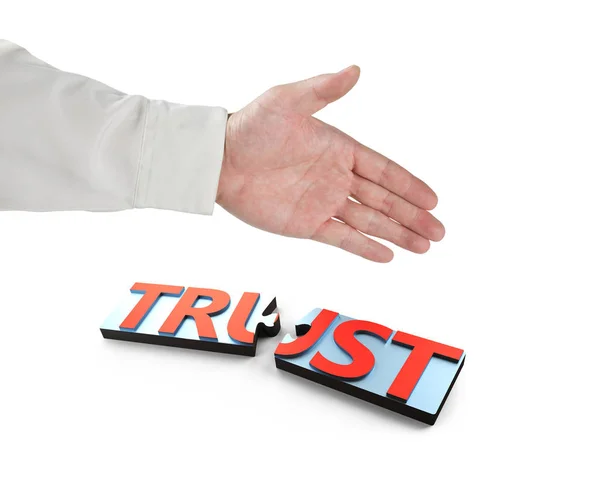 Händeschütteln Und Puzzleteile Mit Wort Vertrauen Isoliert Auf Weißem Hintergrund — Stockfoto