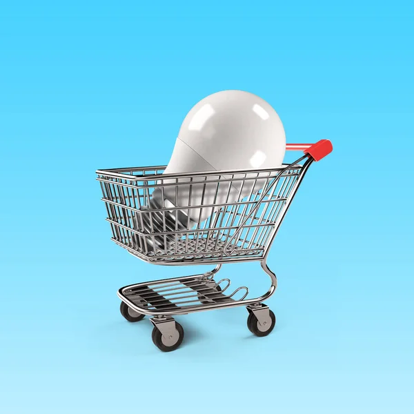 Led Bulb Shopping Cart Isolated White Background Energy Saving Concept — Stock Photo, Image