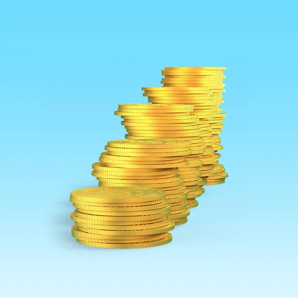 Golden Coins Stacks Isolated Blue Illustration — Stock Photo, Image