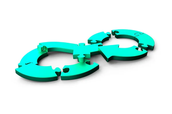 Concetto Economia Circolare Verde Freccia Blu Simbolo Infinito Puzzle Separati — Foto Stock