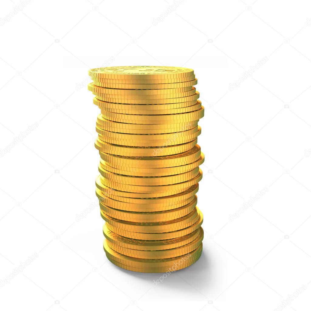 Stack of gold coins, isolated on white, 3D illustration.